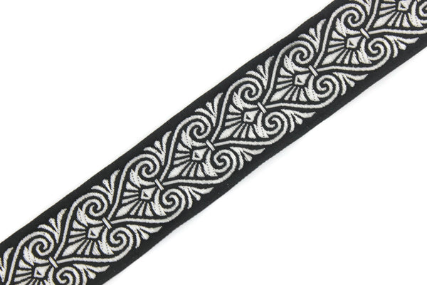35 mm Black&Silver Heart Jacquard ribbons (1.37 inches), Heart embroidered ribbon, Jacquard trim, ribbon trim, trimming, sewing trims, 35071