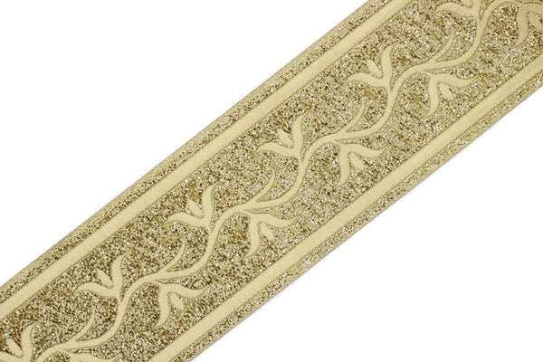 50 mm Gold ivy Jacquard Ribbon (1.96 inches), Celtic Tapestry, Jacquard trim, Drapery Trim, Upholstery Fabric, 50073