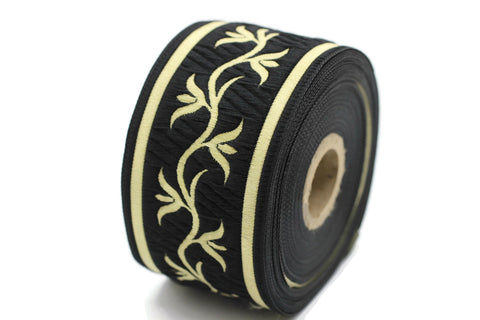 50 mm Gold&Black ivy Jacquard Ribbon (1.96 inches), Celtic Tapestry, Jacquard trim, Drapery Trim, Upholstery Fabric, 50073