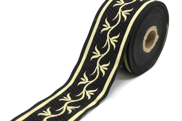 50 mm Gold&Black ivy Jacquard Ribbon (1.96 inches), Celtic Tapestry, Jacquard trim, Drapery Trim, Upholstery Fabric, 50073