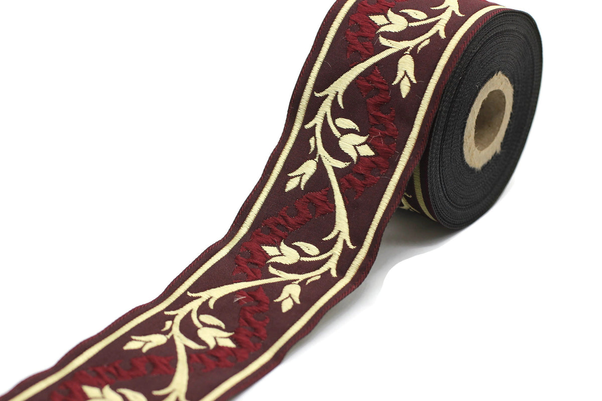 50 mm Gold&Red Tulips Jacquard Ribbons, Tulips Ribbons 1.96 inches, Ja ...