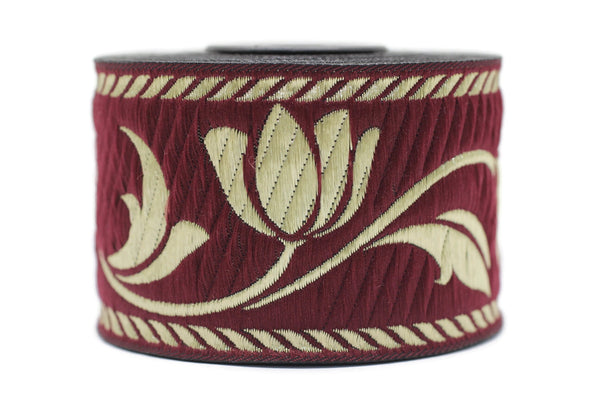 50 mm Tulips Jacquard ribbons, Tulips ribbons 1.96 inches, Jacquard trim, Sewing trims, woven ribbons, embroidered ribbons, 50090