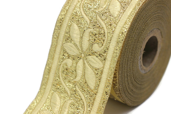 50 mm Metallic Gold Celtic Violet Jacquard Ribbon (1.96 inches), Celtic Tapestry, Jacquard trim, Drapery Trim, Upholstery Fabric 50084