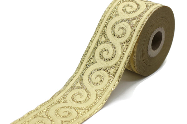 50 mm Gold Elegance Jacquard trim (1.96 inches), Jacquard ribbons, woven trim, jacquard trims, sewing tirim, trimming, 50061
