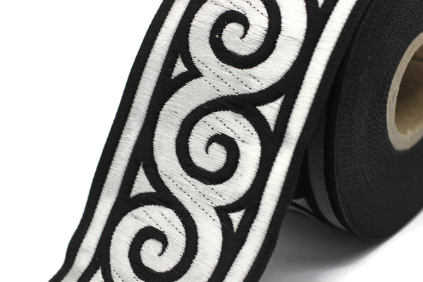 50 mm Silver Black Elegance Jacquard trim (1.96 inches), Jacquard ribbons, woven trim, jacquard trims, sewing tirim, trimming, 50061
