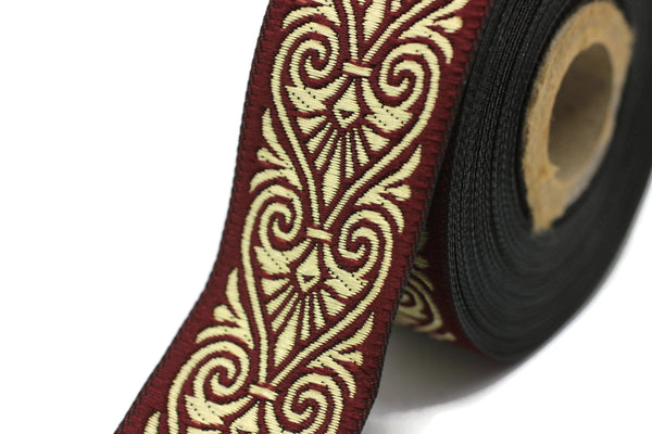 35 mm Claret Red Heart Jacquard ribbons (1.37 inches), Heart embroidered ribbon, Jacquard trim, ribbon trim, trimming, sewing trims, 35071
