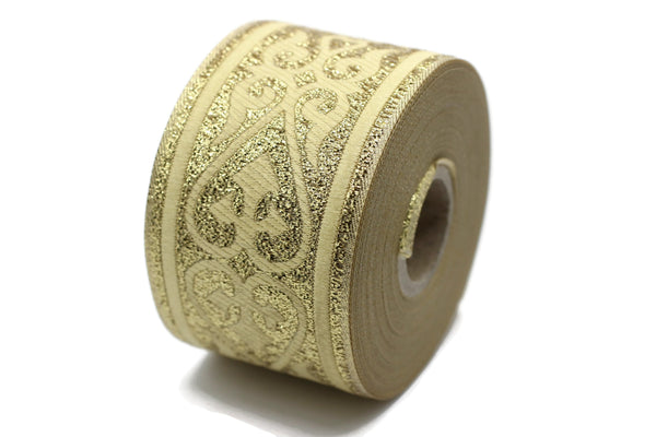 50 mm Gold Royal Celtic Jacquard Ribbon (1.96 inches), Celtic Tapestry, Jacquard trim, Drapery Trim, Upholstery Fabric, 50068