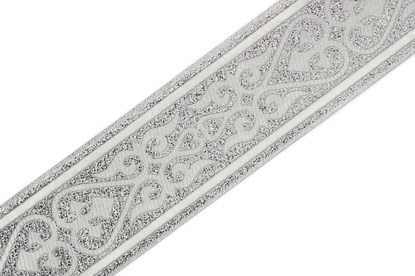 50 mm Silver Royal Celtic Jacquard Ribbon (1.96 inches), Celtic Tapestry, Jacquard trim, Drapery Trim, Upholstery Fabric, 50068
