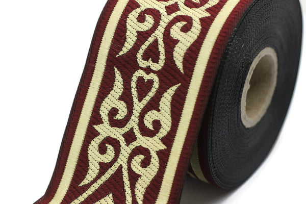 50 mm Gold&Claret Red Royal Celtic Jacquard Ribbon (1.96 inches), Celtic Tapestry, Jacquard trim, Drapery Trim, Upholstery Fabric, 50068