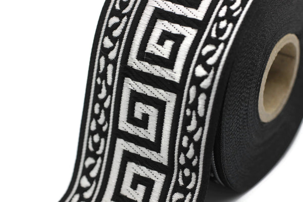 50 mm Black&Silver Greek key ribbon, Jacquard trims (1.96 inches), vintage ribbons, Decorative ribbons, Sewing trim, Jacquard ribbons, 50060
