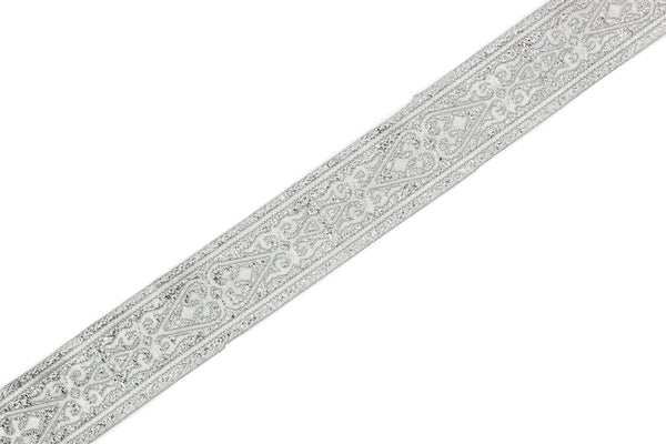 22 mm Silver Celtic Jacquard Ribbon (0.86 inches), Celtic Tapestry, Heart embroidered Jacquard trim, Upholstery Fabric 22068