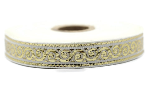 15 mm White&Gold Snail Embroidered Jacquard ribbons (0.59 inches), Jacquard trim, Sewing, Jacquard ribbon, trimming, collars supply 15004