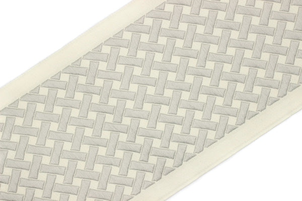 100 mm Beige Grey Embroidered Ribbons (3.93 inch), Jacquard Trims, Sewing Trim, drapery trim, Curtain trims, Jacquard Ribbons, 179 V5