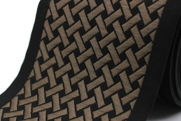100 mm  Brown Black Embroidered Ribbons (3.93 inch), Jacquard Trims, Sewing Trim, drapery trim, Curtain trims, Jacquard Ribbons, 179 V8