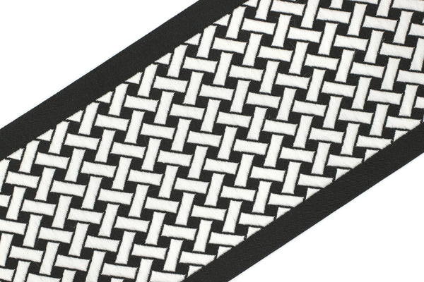 100 mm  White Black Embroidered Ribbons (3.93 inch), Jacquard Trims, Sewing Trim, drapery trim, Curtain trims, Jacquard Ribbons, 179 V9