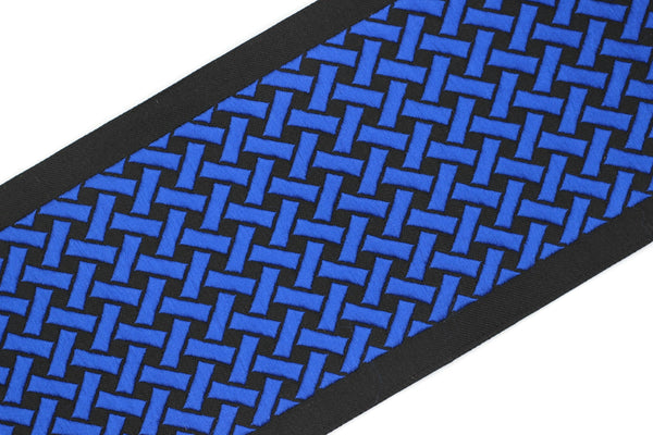 100 mm Blue Black Embroidered Ribbons (3.93 inch), Jacquard Trims, Sewing Trim, drapery trim, Curtain trims, Jacquard Ribbons, 179 V11