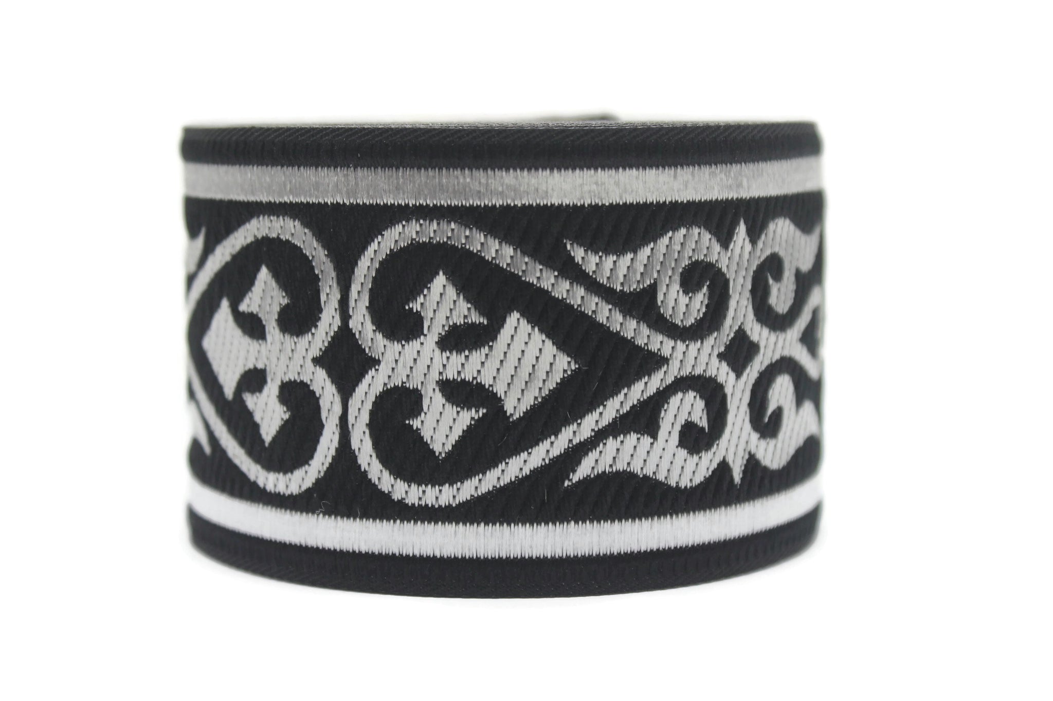 50 mm Silver Black Royal Celtic Jacquard Ribbon (1.96 inches), Celtic Tapestry, Jacquard trim, Drapery Trim, Upholstery Fabric, 50068