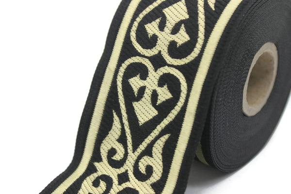 50 mm Gold Black Royal Celtic Jacquard Ribbon (1.96 inches), Celtic Tapestry, Jacquard trim, Drapery Trim, Upholstery Fabric, 50068