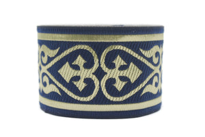 50 mm Gold Blue Royal Celtic Jacquard Ribbon (1.96 inches), Celtic Tapestry, Jacquard trim, Drapery Trim, Upholstery Fabric, 50068