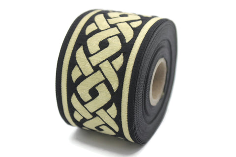 50 mm Black&Gold Jacquard ribbons 1.96 inche, spiral Style Jacquard trim, Sewing Jacquard ribbons, woven ribbons, collars supply, 50069