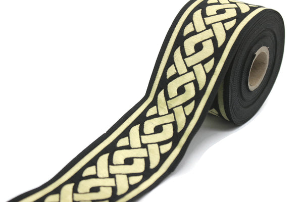 50 mm Black&Gold Jacquard ribbons 1.96 inche, spiral Style Jacquard trim, Sewing Jacquard ribbons, woven ribbons, collars supply, 50069