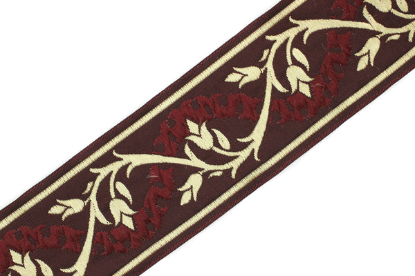 50 mm Gold&Red Tulips Jacquard Ribbons, Tulips Ribbons 1.96 inches, Jacquard Trim, Sewing Trims, Flower Ribbons, Embroidered Ribbons, 50094