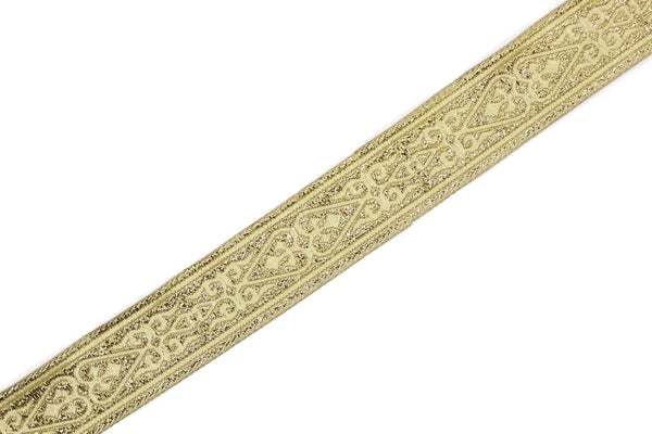 22 mm Gold Celtic Jacquard Ribbon (0.86 inches), Celtic Tapestry, Heart embroidered Jacquard trim, Upholstery Fabric 22068
