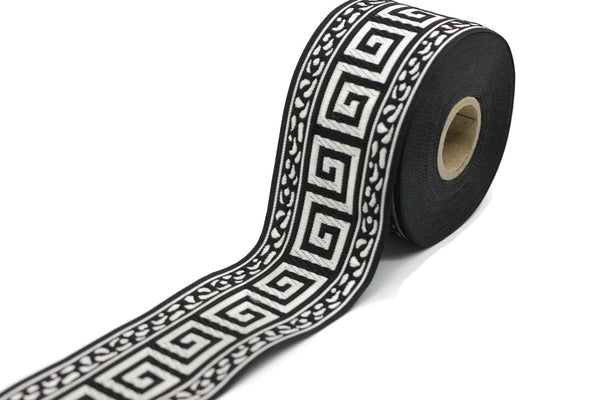 50 mm Black&Silver Greek key ribbon, Jacquard trims (1.96 inches), vintage ribbons, Decorative ribbons, Sewing trim, Jacquard ribbons, 50060