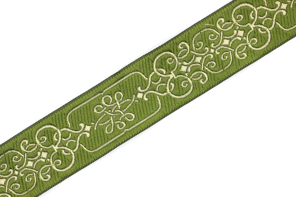 35 mm Light Green&Gold Nobility 1.37 (inch) | Novelty Ribbon | Celtic Ribbon | Embroidered Woven Ribbon | Jacquard Ribbon | 35mm Wide, CNK01