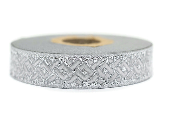 16 mm Silver Jacquard ribbons 0.62 inches, celtic knot, Jacquard trim, Sewing trim, geometric ribbon, woven ribbons, 16069