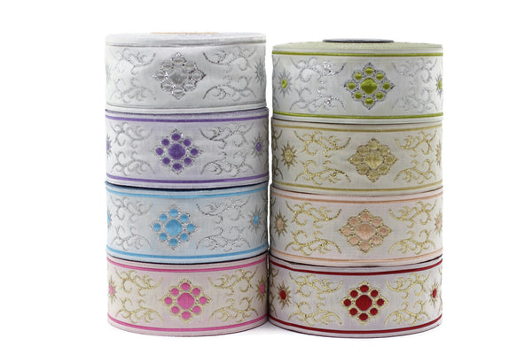 35 mm Cat Paw Metallic jacquard ribbons, 1.37 inch, native american embroidered trim, woven trim, woven jacquards, woven border, 35806