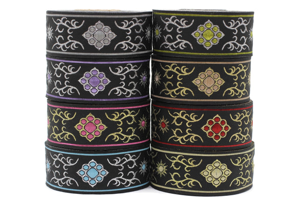 35 mm Cat Paw Metallic jacquard ribbons, 1.37 inch, native american embroidered trim, woven trim, woven jacquards, woven border, 35806