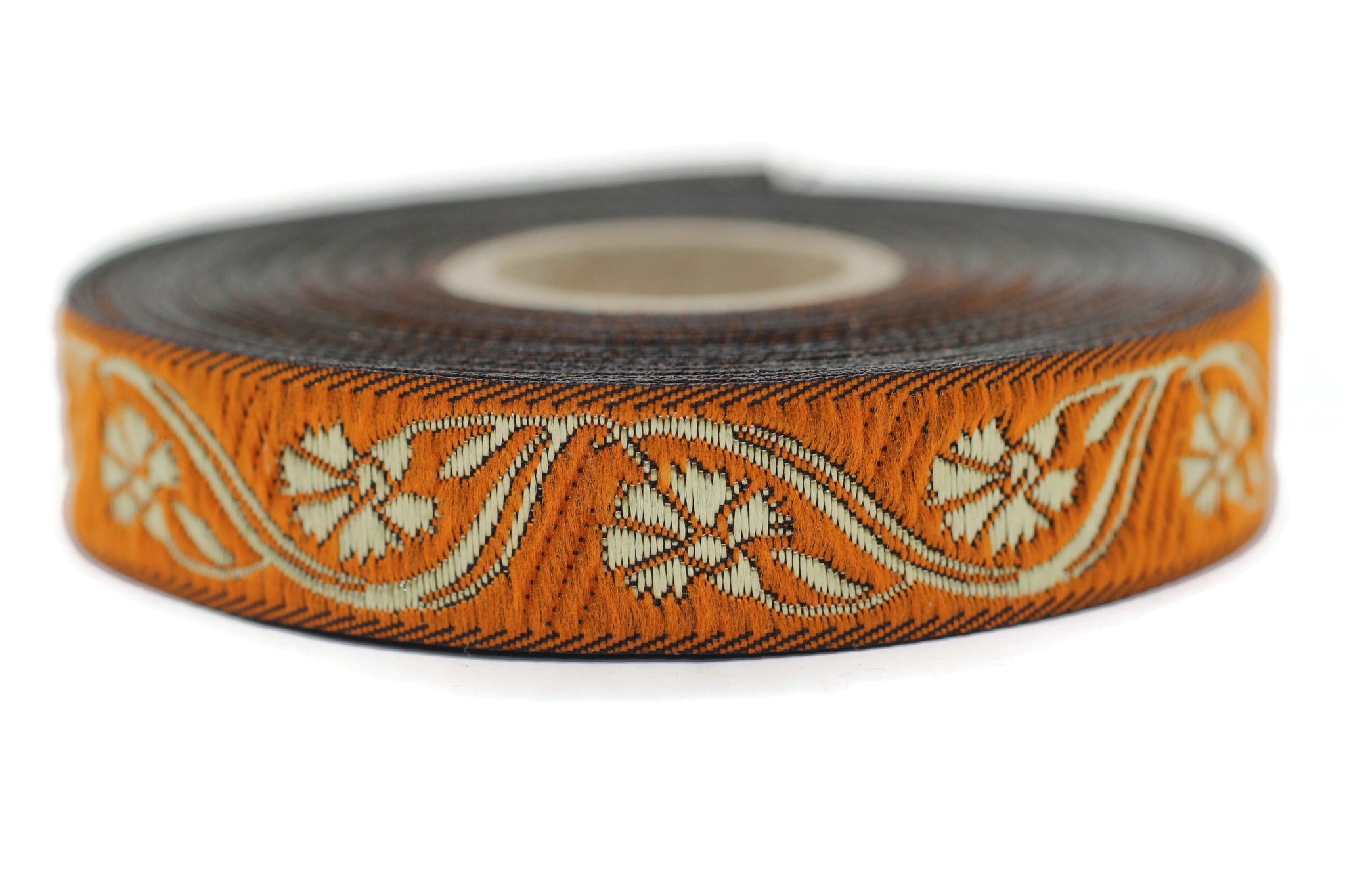 16 mm Orange Clove Embroidered Jacquard ribbons (0.62 inch), Jacquard trim, Sewing, Jacquard ribbons,  woven ribbons, dog collars, 16070