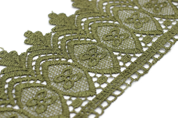 100mm 8 Mt. Olive Green Bridal Guipure Lace Trim | 3.93 Inches Wide Lace Trim | Geometric Bridal Lace | French Guipure | Lace Fabric TRM100