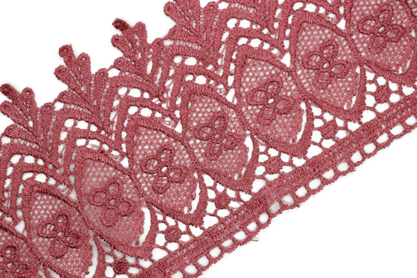 100mm 8 Mt. Coral Pink Bridal Guipure Lace Trim | 3.93 Inches Wide Lace Trim | Geometric Bridal Lace | French Guipure | Lace Fabric TRM100