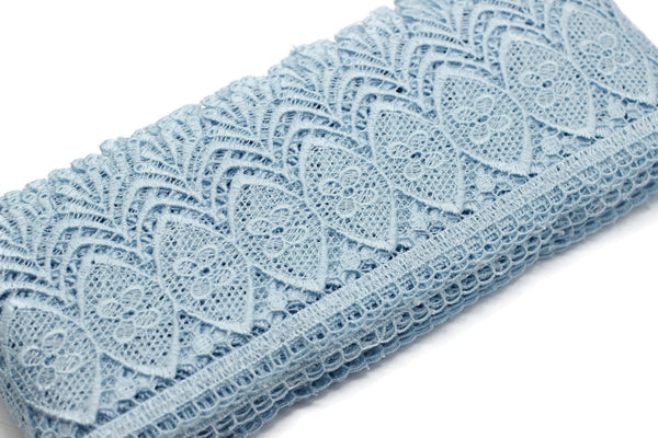 100mm 8 Mt. Ice Blue Bridal Guipure Lace Trim | 3.93 Inches Wide Lace Trim | Geometric Bridal Lace | French Guipure | Lace Fabric TRM100
