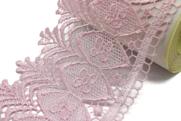 100mm 8 Mt. Pastel Pink Bridal Guipure Lace Trim | 3.93 Inches Wide Lace Trim | Geometric Bridal Lace | French Guipure | Lace Fabric TRM100