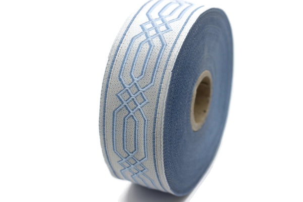 35 mm Blue Celtic Claddagh Jacquard Ribbon (1.37 inches) | Celtic Ribbon | Embroidered Woven Ribbon | Jacquard Ribbon | 35mm Wide | CNK09