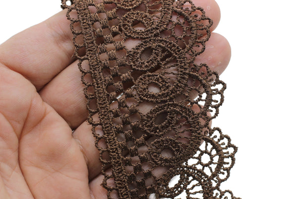 19.6 Yards Brown Bridal Guipure Lace Trim | 2.1 Inches Wide Lace Trim | Geometric Bridal Lace | French Guipure | Guipure Lace Fabric TRM53