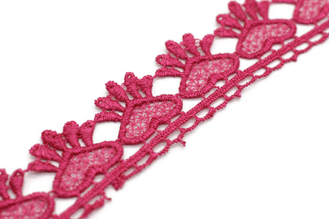 8.74 Yards Fuchsia Heart Bridal Guipure Lace Trim | 1.3 Inches Wide Lace Trim | Geometric Bridal Lace | French Guipure | Lace Fabric TRM33