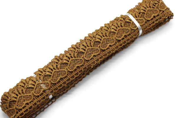 8.74 Yards Brown Heart Bridal Guipure Lace Trim | 1.3 Inches Wide Lace Trim | Geometric Bridal Lace | French Guipure | Lace Fabric TRM33