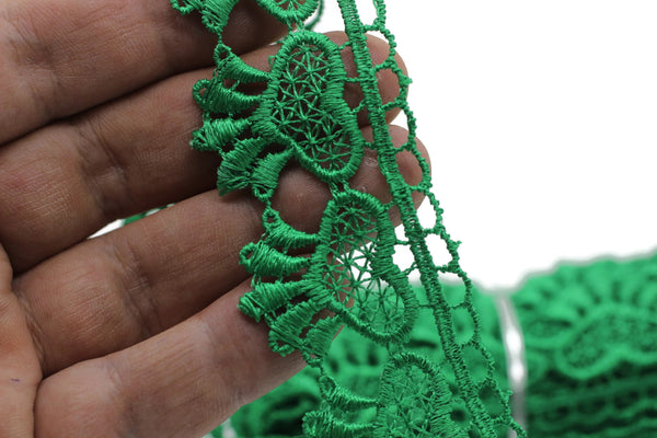 8.74 Yards Green Heart Bridal Guipure Lace Trim | 1.3 Inches Wide Lace Trim | Geometric Bridal Lace | French Guipure | Lace Fabric TRM33