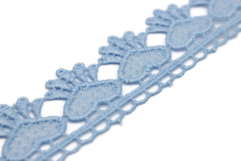 8.74 Yards Light Blue Heart Bridal Guipure Lace Trim | 1.3 Inc Wide Lace Trim | Geometric Bridal Lace | French Guipure | Lace Fabric TRM33