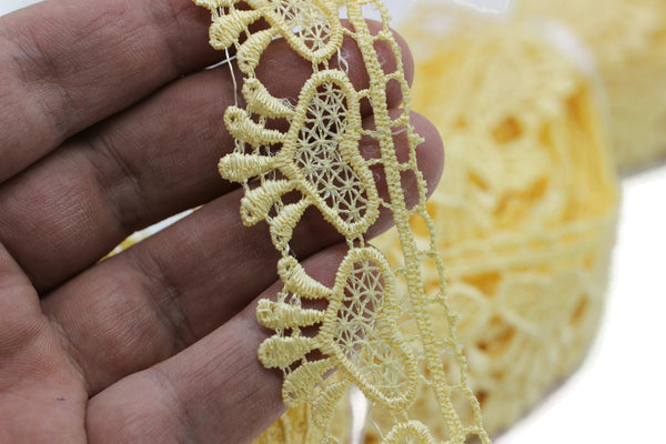 8.74 Yards Yellow Heart Bridal Guipure Lace Trim | 1.3 Inches Wide Lace Trim | Geometric Bridal Lace | French Guipure | Lace Fabric TRM33