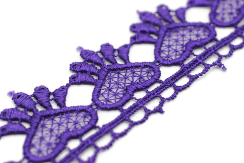 8.74 Yards Purple Heart Bridal Guipure Lace Trim | 1.3 Inches Wide Lace Trim | Geometric Bridal Lace | French Guipure | Lace Fabric TRM33