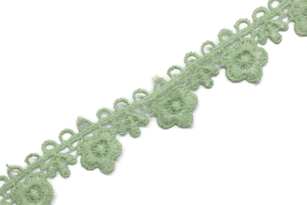 8.74 Yards Light Green Floral Bridal Guipure Lace Trim | 0.87 Inches Wide Lace Trim | Bridal Lace | French Guipure | Lace Fabric TRM22