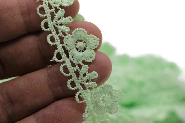 8.74 Yards Light Green Floral Bridal Guipure Lace Trim | 0.87 Inches Wide Lace Trim | Bridal Lace | French Guipure | Lace Fabric TRM22