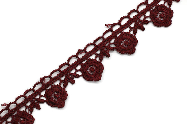 8.74 Yards Claret Red Floral Bridal Guipure Lace Trim | 0.87 Inches Wide Lace Trim | Bridal Lace | French Guipure | Lace Fabric TRM22