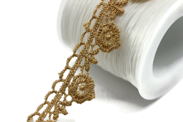 8.74 Yards Light Brown Floral Bridal Guipure Lace Trim | 0.87 Inches Wide Lace Trim | Bridal Lace | French Guipure | Lace Fabric TRM22