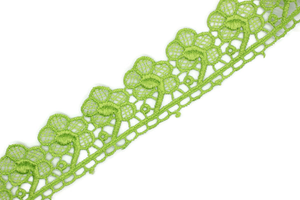 8.74 Yards Lawn Green Floral Bridal Guipure Lace Trim | 1.43 Inches Wide Lace Trim | Bridal Lace | French Guipure | Lace Fabric TRM36